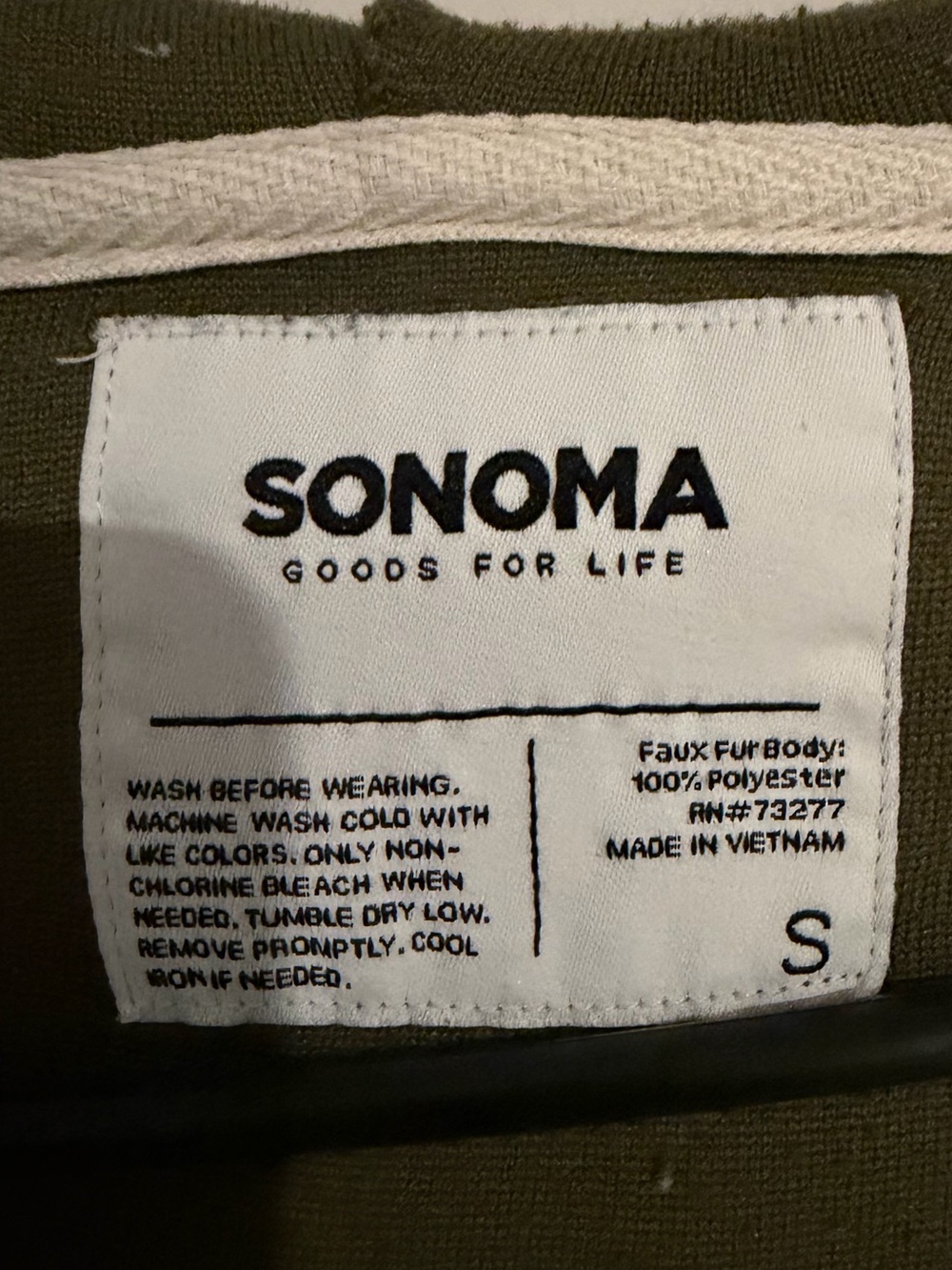 SONOMA GOODS FOR LIFE - Olive Green Jacket Hoodie - Men’s Small - Picture 3 of 3